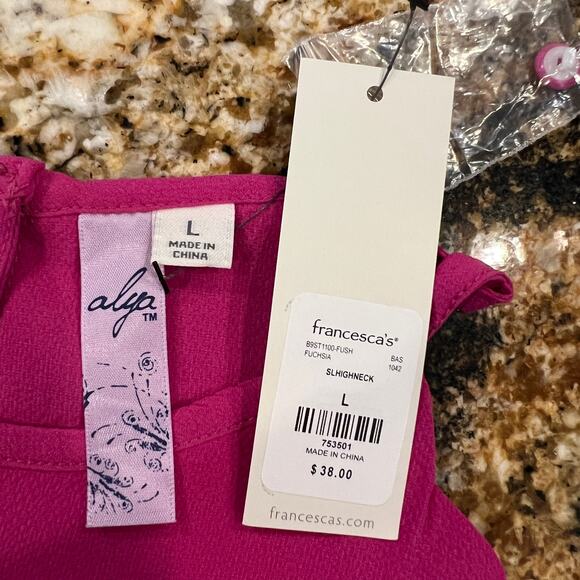 NWT Francesca's Alya Fuchsia Pink Scallop Sleeves Front Tie Tank Top - SIZE S - Picture 8 of 9